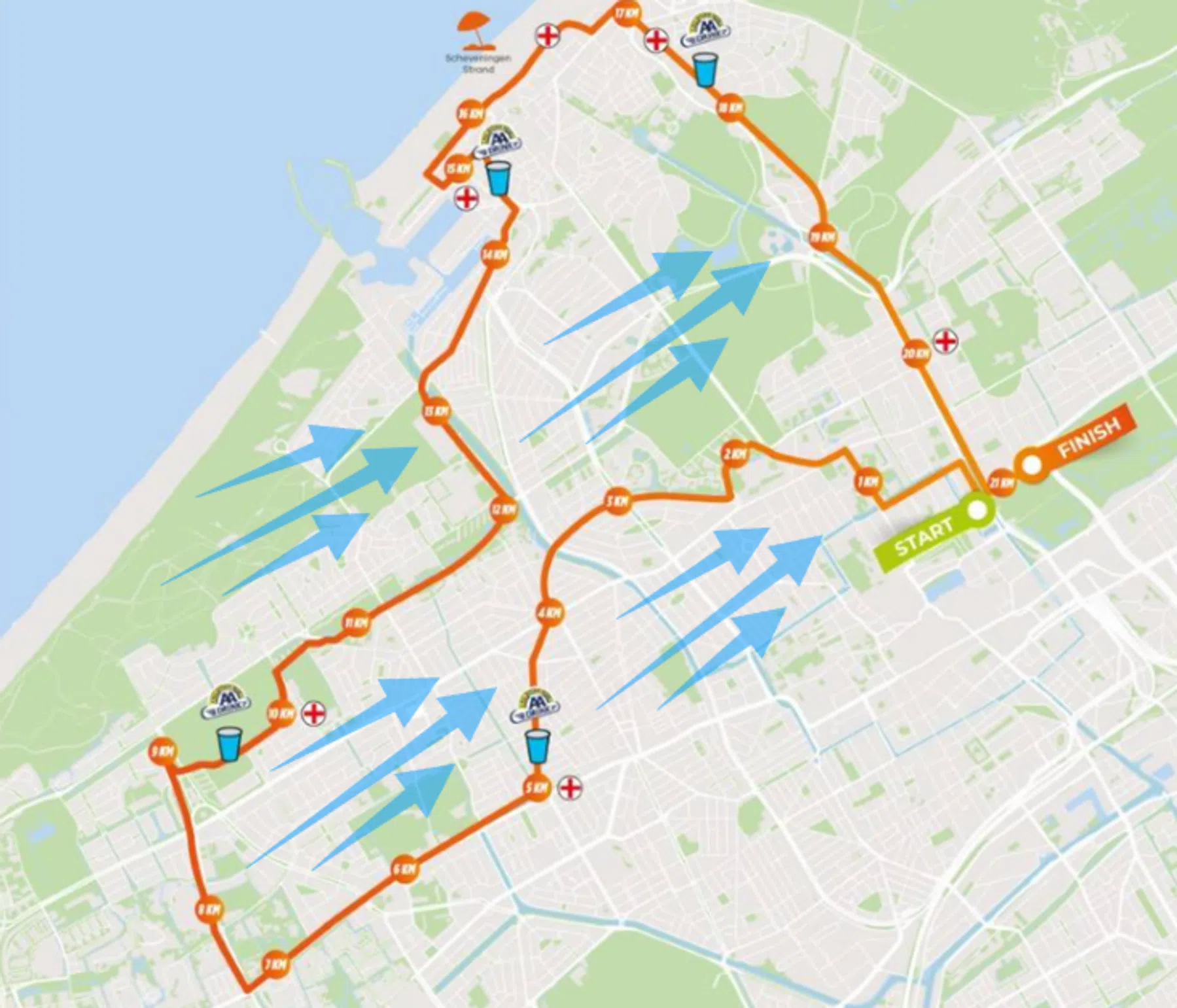 De wind staat vanuit het zuidwesten waardoor je hem eerst tegen hebt en daarna heb je hem mee